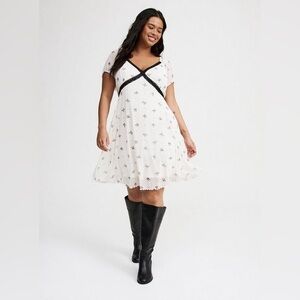 Torrid Dottie Bows Whisper White Black Mesh Mini Dress Size 1X